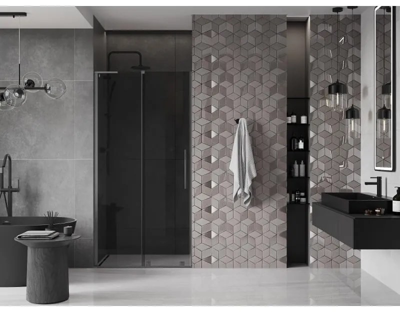 Mexen Velar L, posuvné sprchové dvere do otvoru 110 cm, 8mm šedé sklo, grafit brúsený, 871-110-003-41-66