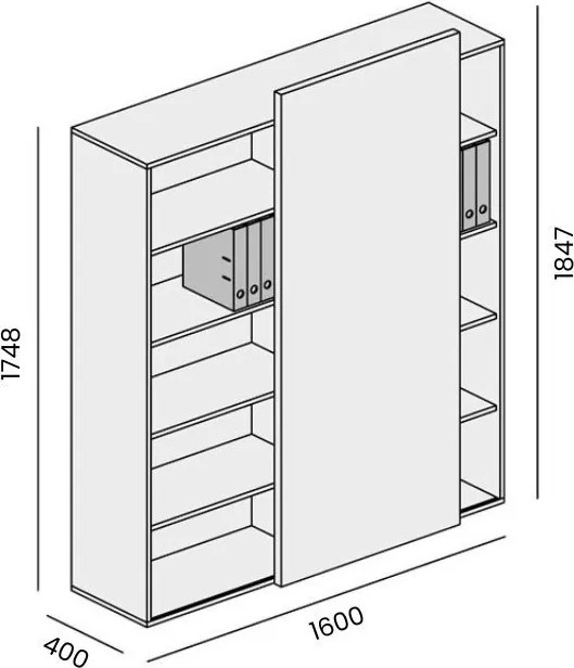 Kancelársky regál s posuvným panelom BLOCK, 1600 × 400 × 1748 mm, dub prírodný