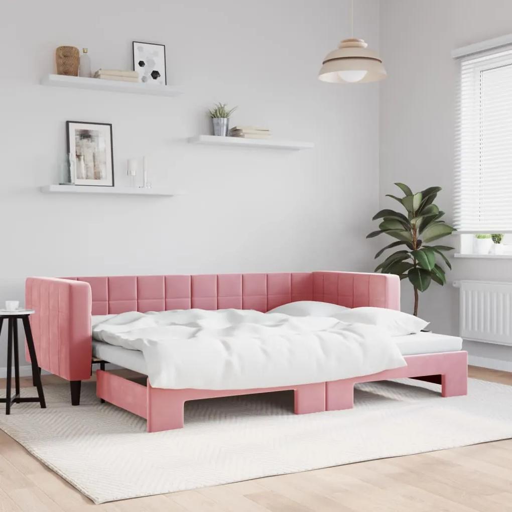 Denná posteľ s rozkladacou posteľou ružová 80x200 cm zamat 3196687
