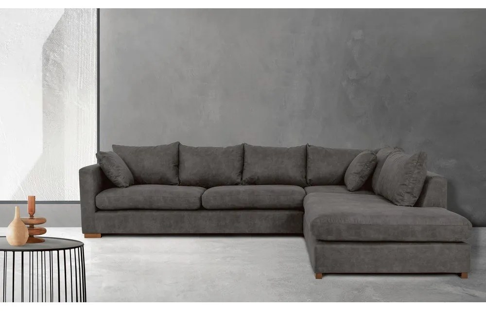 Antracitová rohová pohovka z imitácie kože (pravý roh) Hamburg – Scandic