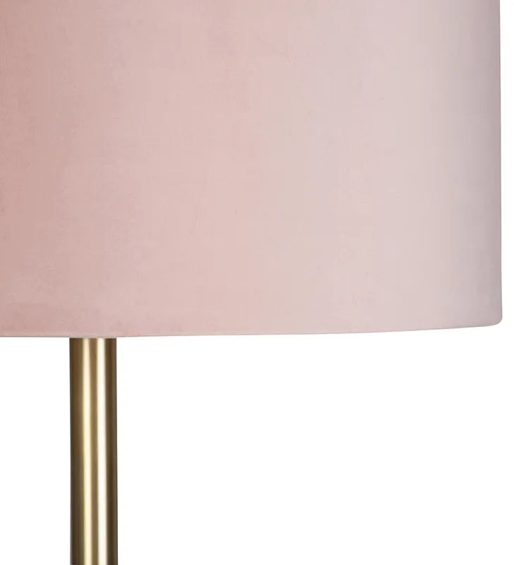 Romantická stojaca lampa mosadz s ružovým tienidlom 40 cm - Simplo