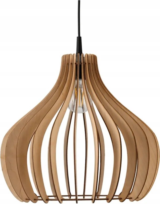 Závesný stropný lumper LED E27 nastaviteľný 0-100cm drevené tienidlo