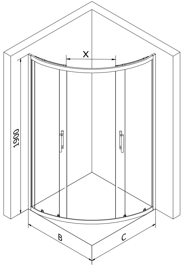 Mexen Rio, štvrťkruhový sprchovací kút s posuvnými dverami 90 (dvere) x 90 (dvere) x 190 cm, 5mm číre sklo, zlatý profil, 863-090-090-50-00