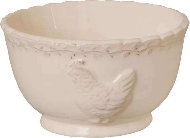 Béžová keramická miska s dekorom sliepočky - Ø 13*8 cm