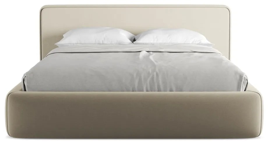 Béžová čalúnená dvojlôžková posteľ s úložným priestorom s roštom 160x200 cm Kiana – Makamii