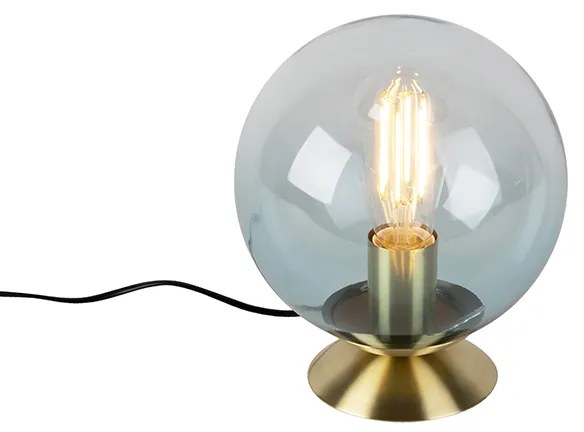 Stolná lampa v štýle art deco mosadz s modrým sklom - Pallon