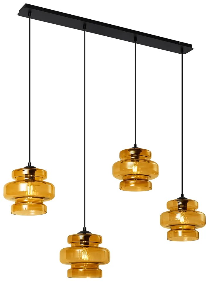 Retro závesná lampa čierna s oranžovým sklom 4-Lights - Denise