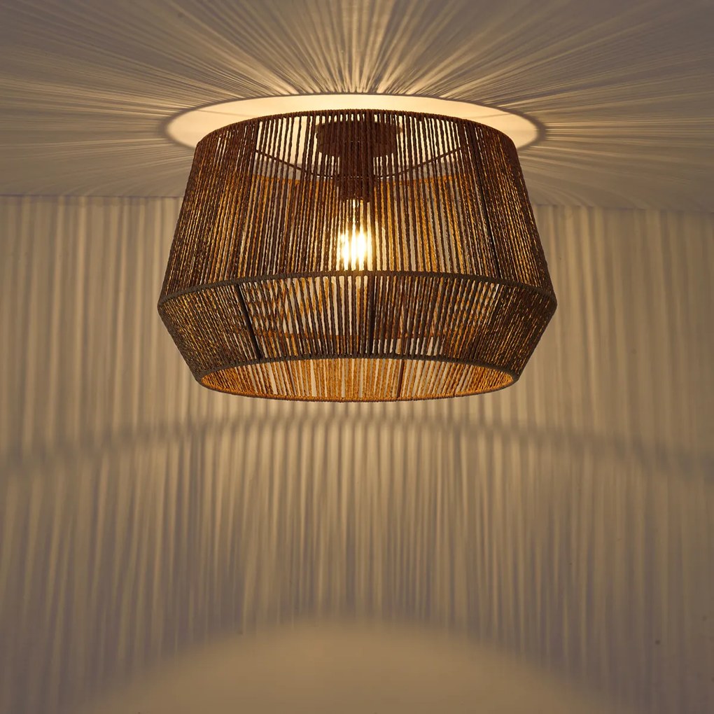 Čierna stropná lampa s hnedým tienidlom z papierového lana 50/50/30 - Combi
