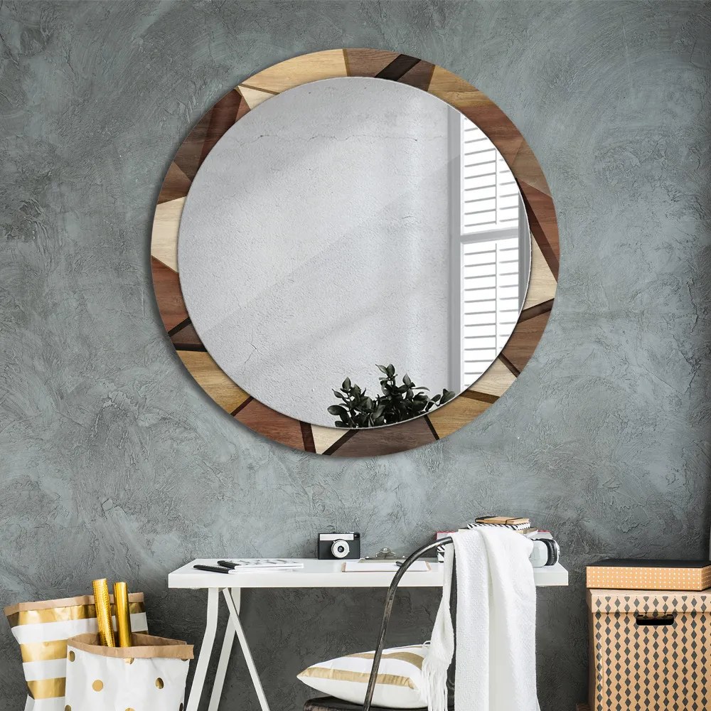 Okrúhle ozdobné zrkadlo Geometrické 3d drevo fi 100 cm