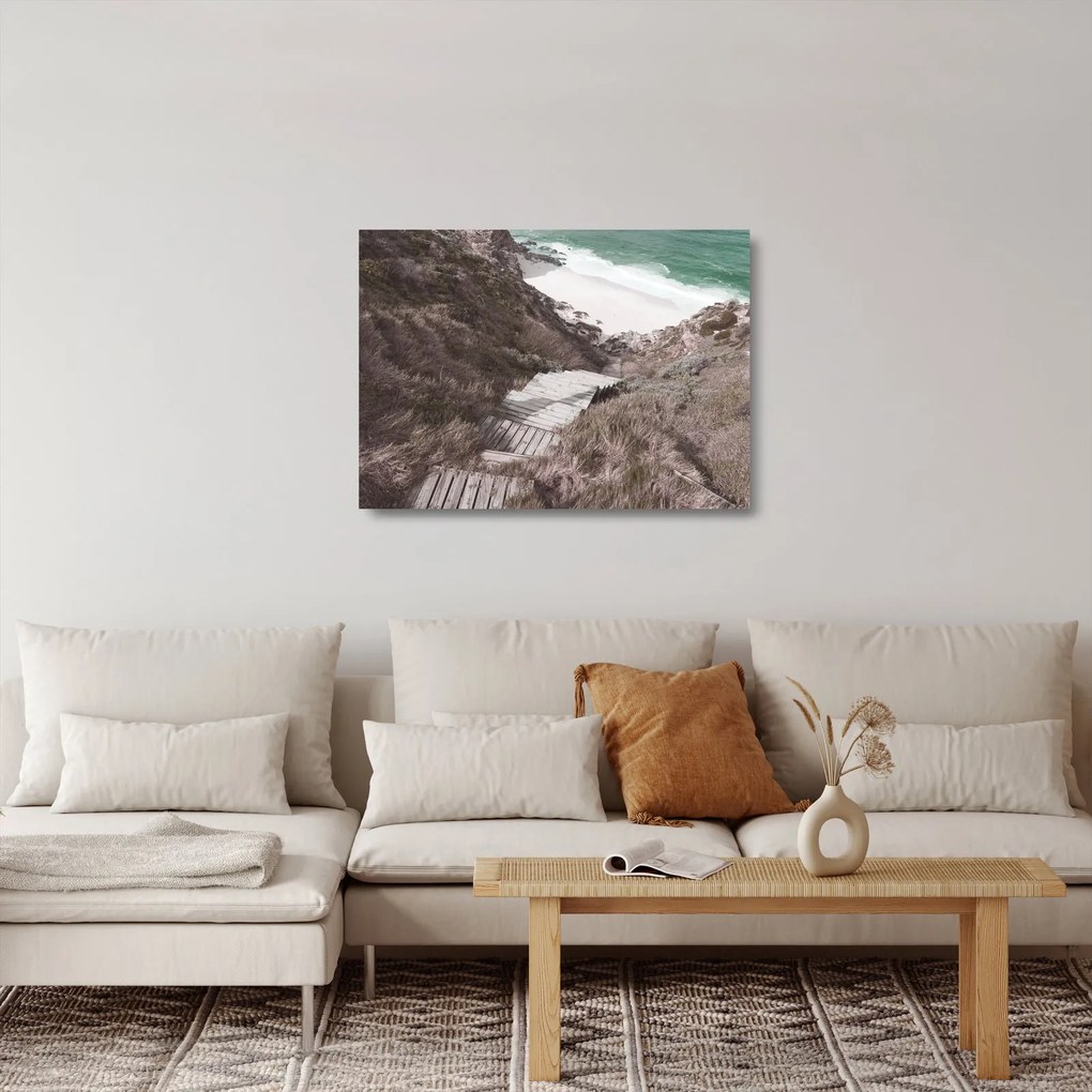 Sklenený obraz - Cesta k smaragdovému moru (70x50 cm)