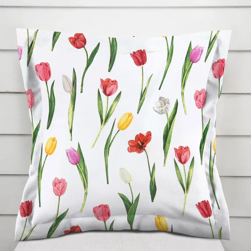 Biante Bavlnená obliečka na vankúš s lemom Sandra SA-506 Tulipány na bielom 30 x 50 cm
