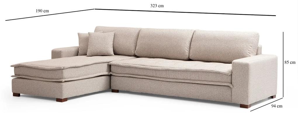 Dizajnová rohová sedačka Wilano 323 cm piesková béžová - ľavá
