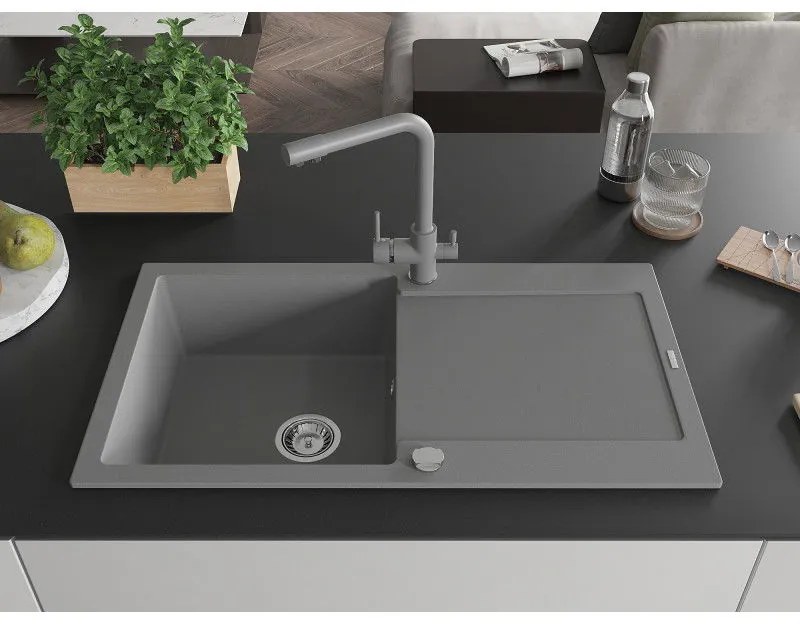 Mexen Leo, drez granitový 900x500x190 mm, 1-komorový a šedá batéria Duero, šedá, 6501-71-671600-71