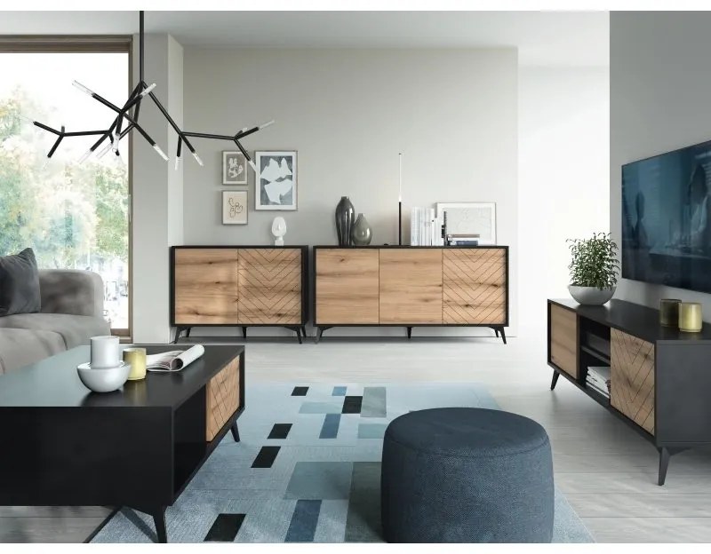Komoda Diamant 154 cm dub/čierna