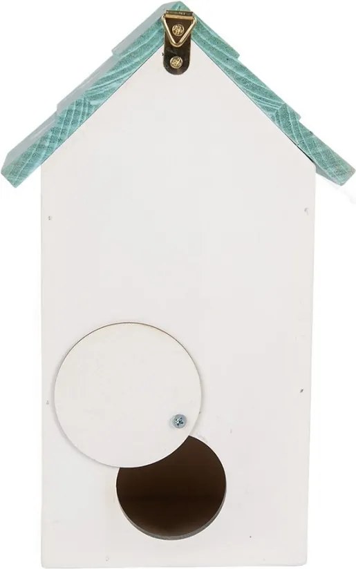 Bielo-modrá drevená vtáčia búdka s kvetmi Birdhouse - 15*10*22 cm