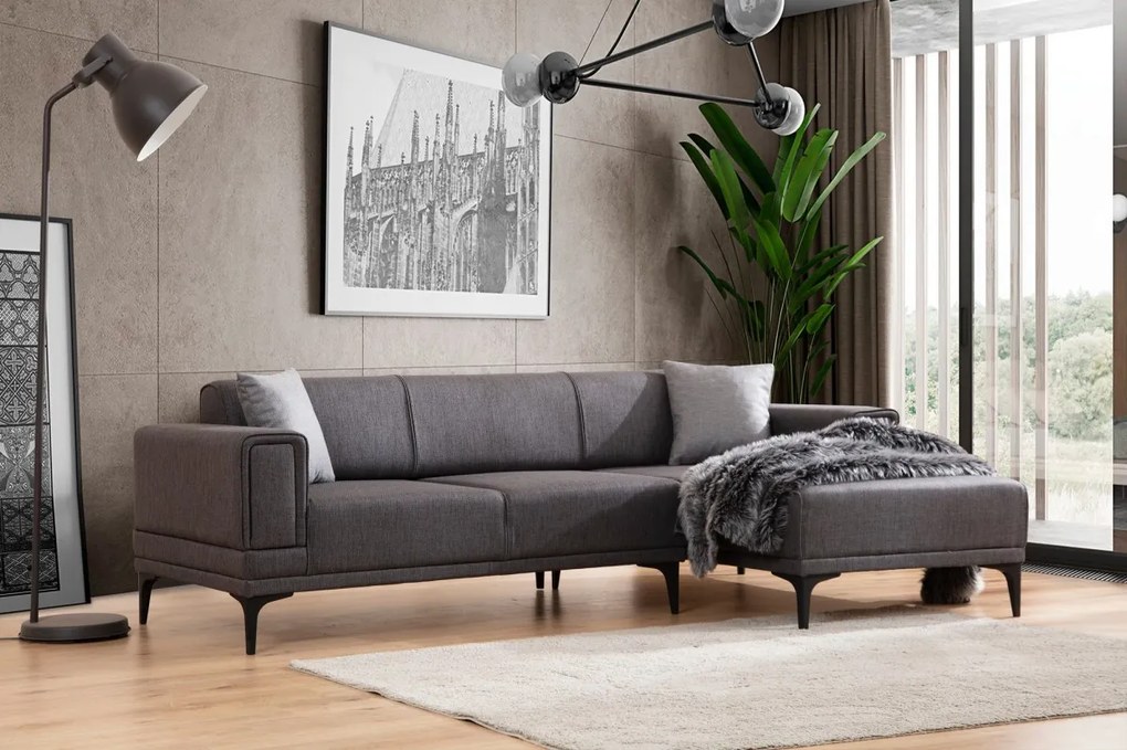 Rohová sedacia súprava Horizon 250 cm tmavosivá pravá