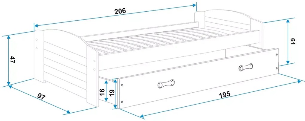 Posteľ LILI WHITE 90x200 cm so šuflíkom