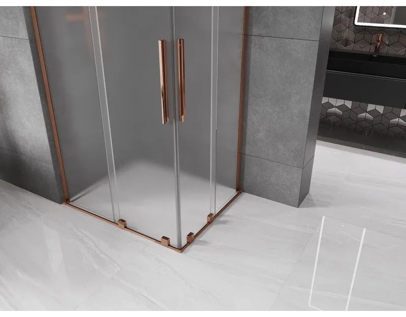 Mexen Velar L Duo, sprchový kút s posuvnými dverami 90 x 80 cm, 8mm sklo námraza, ružové zlato, 871-090-080-02-33-60