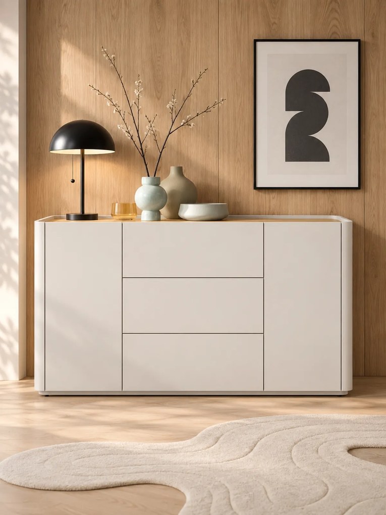 Komoda Elivo 150 cm so zásuvkami - kašmír / olejovaný dub