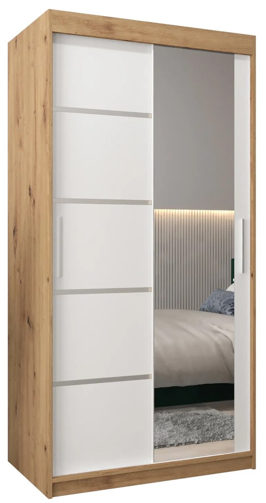 Šatníková skriňa 100 cm so zrkadlom Verika 2 100 (dub artisan + biela). Akcia -20%. Vlastná spoľahlivá doprava až k Vám domov. 1063754