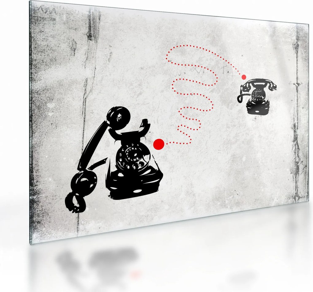 Sklenený obraz - Kresba telefónu na štýl Banksyho (70x50 cm)