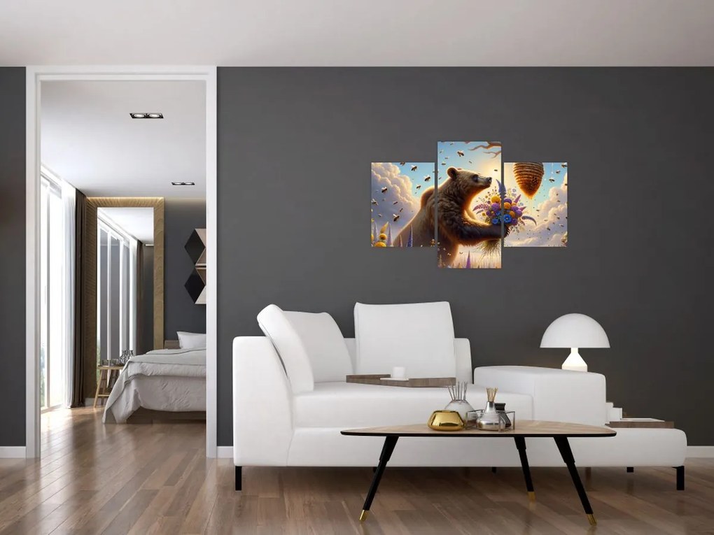 Obraz - Medveď a včielky (90x60 cm)