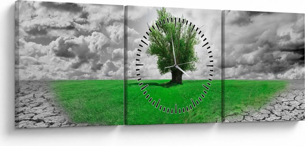 Obraz - Kus prírody v meste (s hodinami) (90x30 cm)