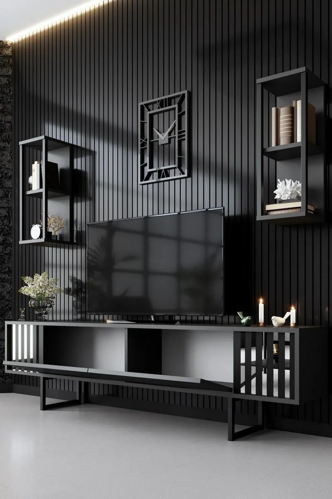 Televízny stolík s policami Chrome Anthracite and Black