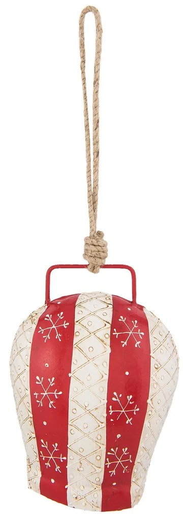 Červeno-biely kovový zdobený kravský zvonček - 16 * 12 * 8 cm