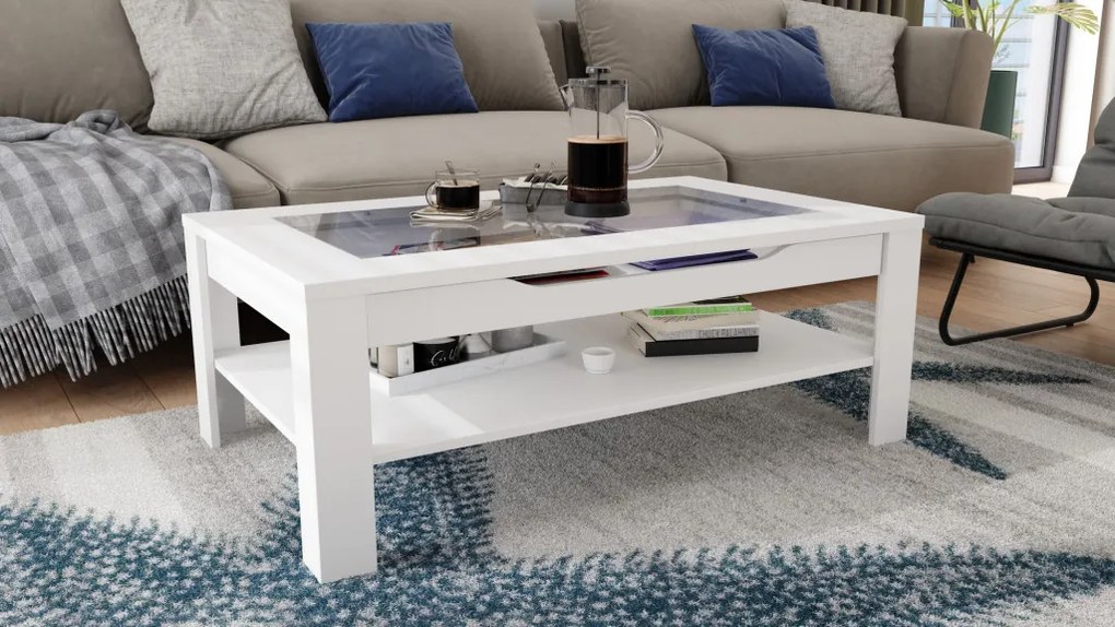 Konferenčný stolík so zásuvkou Roman, biely