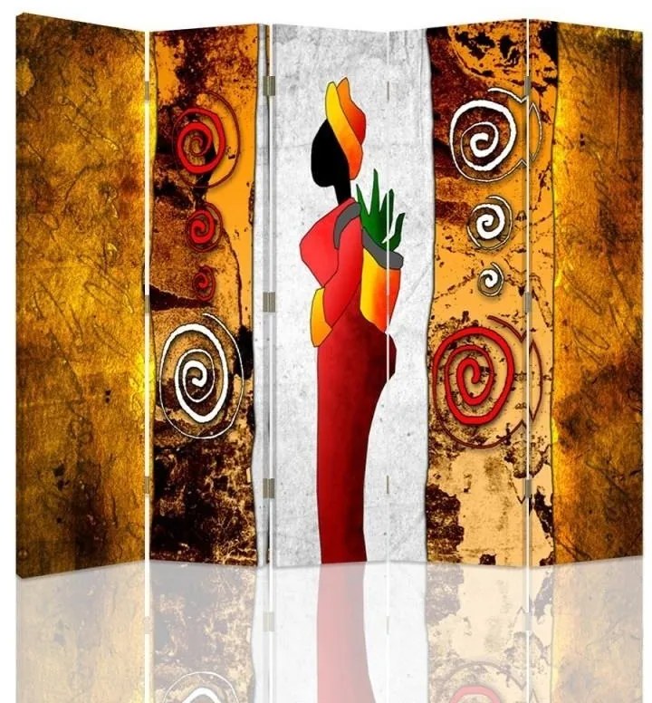 Ozdobný paraván Africká žena - 180x170 cm, päťdielny, klasický paraván