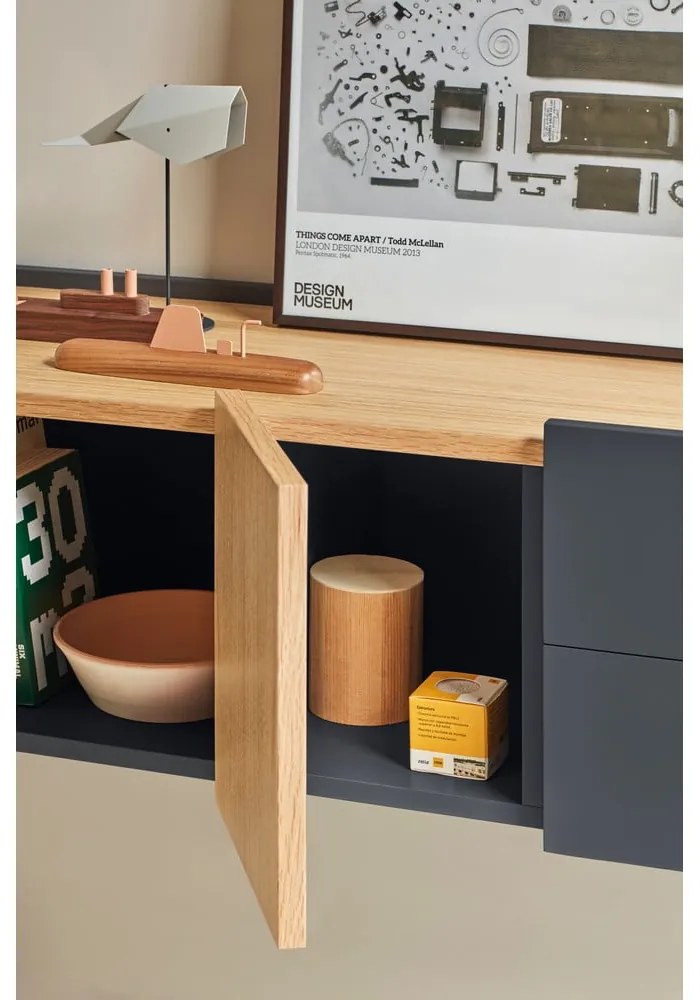 Nízka komoda v dekore duba v antracitovo-prírodnej farbe 110x23 cm Otto – Teulat