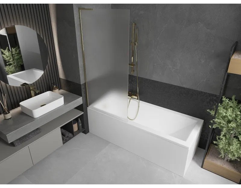 Mexen Next L, 1-krídlová vaňová zástena 80 x 150 cm, 6mm sklo námraza, zlatý lesklý profil, 895-080-000-03-30-50