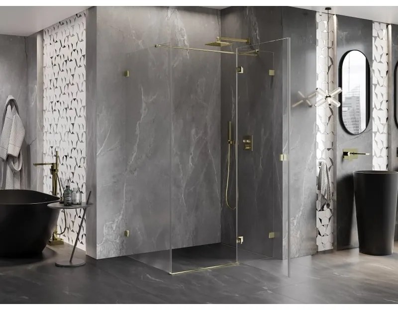 Mexen Lunar T, sklopný sprchový kút pravý 135 x 100 cm, 8mm číre sklo, zlatý profil, 834T-135-100-50-00-P