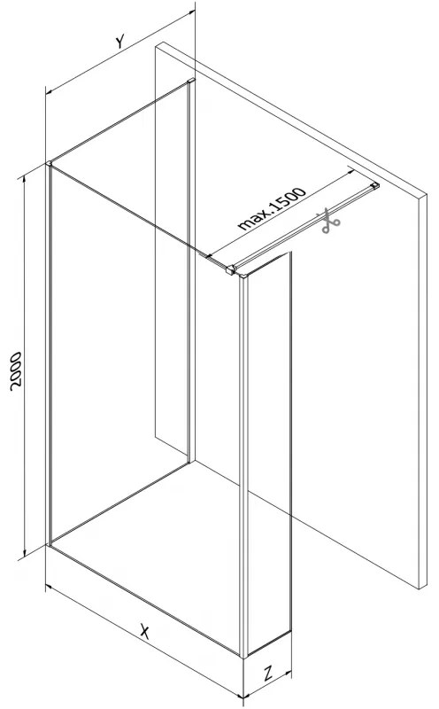 Mexen Kioto, 3-stenová sprchová zástena Walk-In 100 x 100 x 30 cm, 8mm číre sklo, chrómový profil, 800-100-100-221-01-00-030