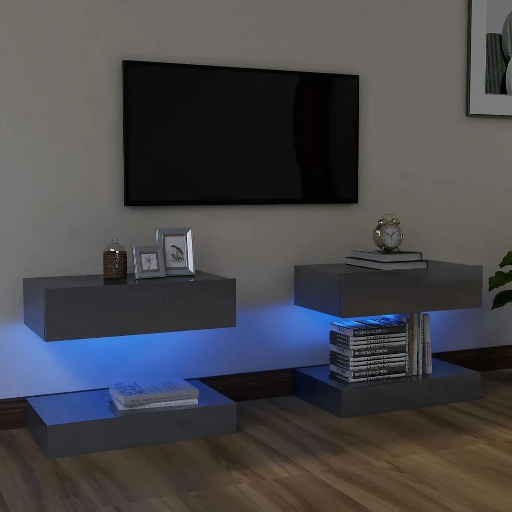 TV skrinky s LED svetlami 2 ks vysokolesklé sivé 60x35 cm
