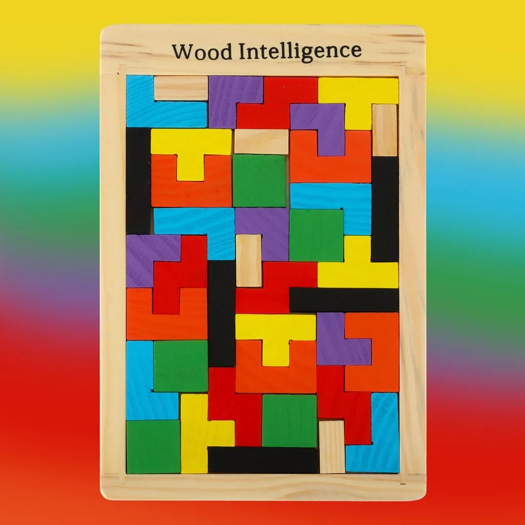KIK Drevené puzzle tetris bloky 40el.