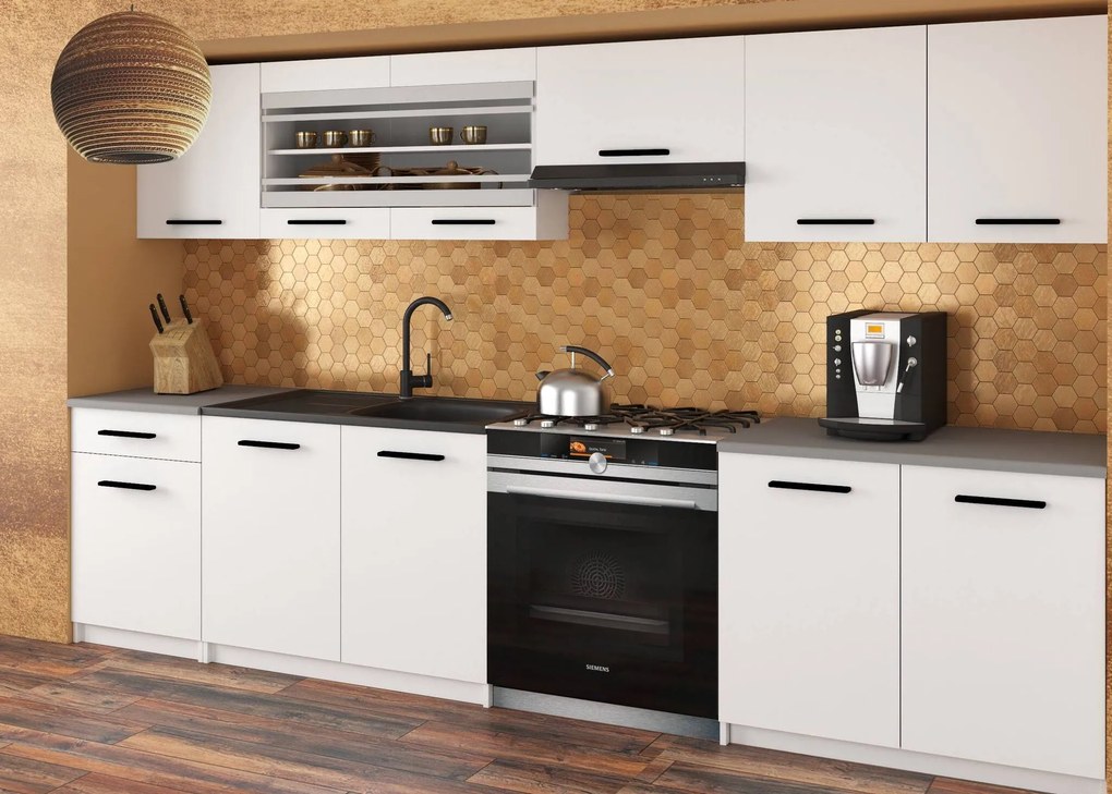 Kuchynská linka Belini 260 cm biely mat s pracovnou doskou Justyna TOR JUSTYNA/3/WT/WT/0/B1