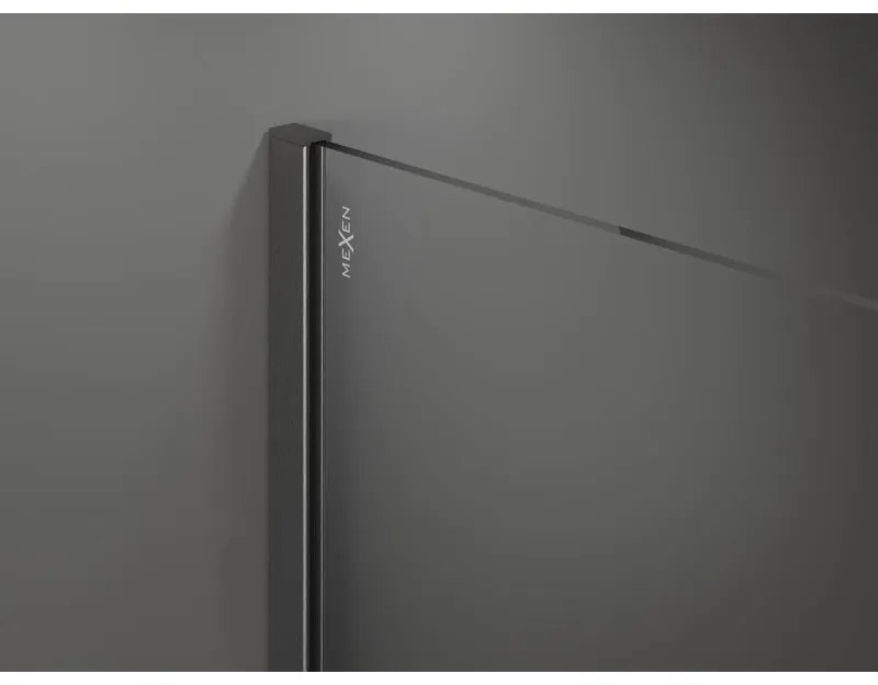 Mexen Kioto+, sprchová zástena Walk-In s poličkou a vešiakom 110 x 200 cm, 8mm číre sklo čierny vzor, grafitový profil, 800-110-121-66-77