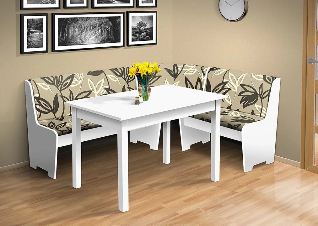 Nabytekmorava Rohová lavica so stolom farba lamina: biela 113, čalúnenie vo farbe: Mega 31 losos