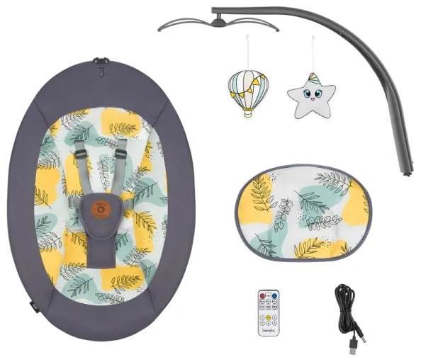 Lionelo - Detské hojdacie lehátko s melódiou RALF 4xAA betónovo sivé + diaľkové ovládanie