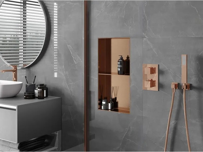 Mexen X-Wall-NR, polica na zapustenie bez príruby 60 x 30 cm, medená matná - 19C1603010S