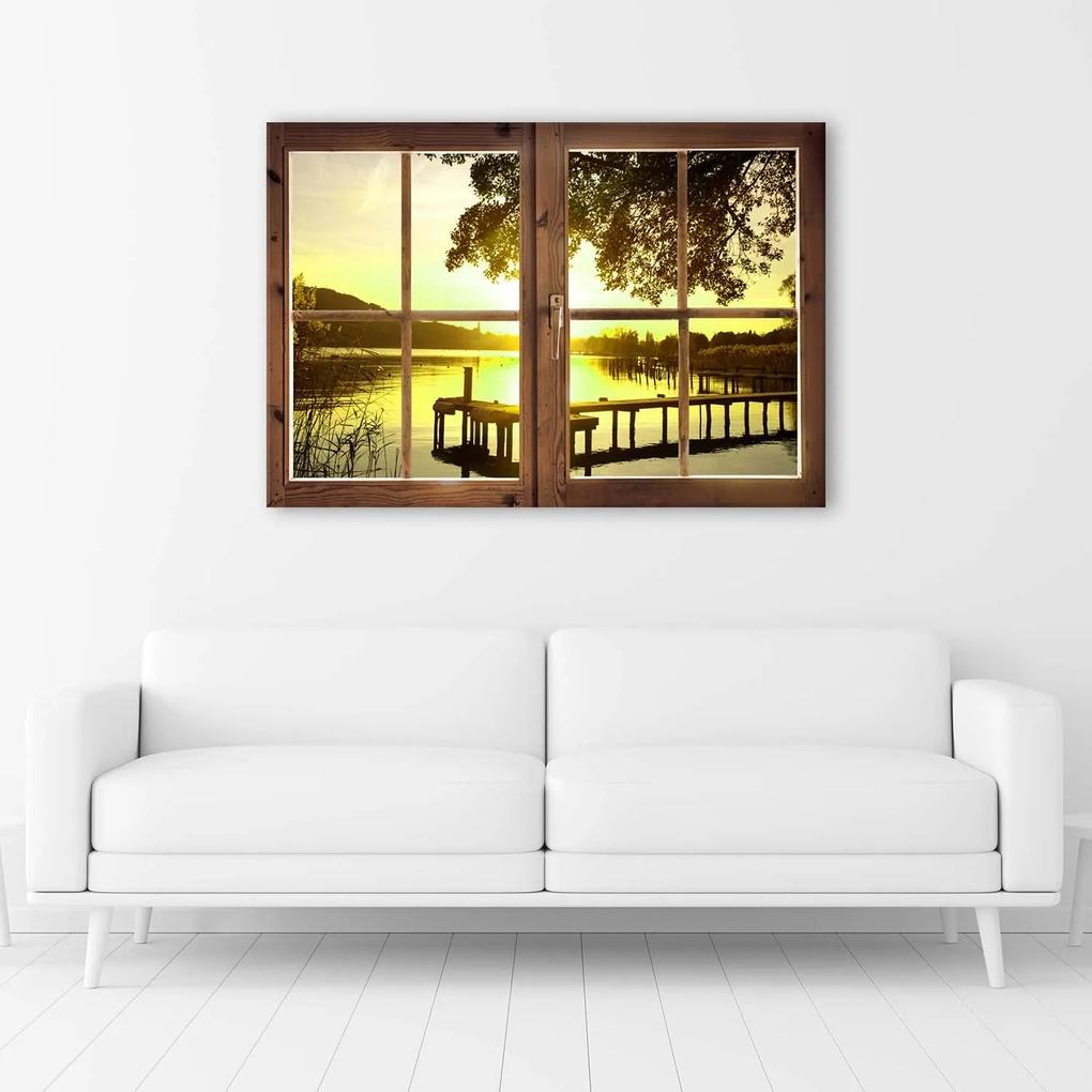 Gario Obraz na plátne Okno - západ slnka nad mólom Rozmery: 60 x 40 cm