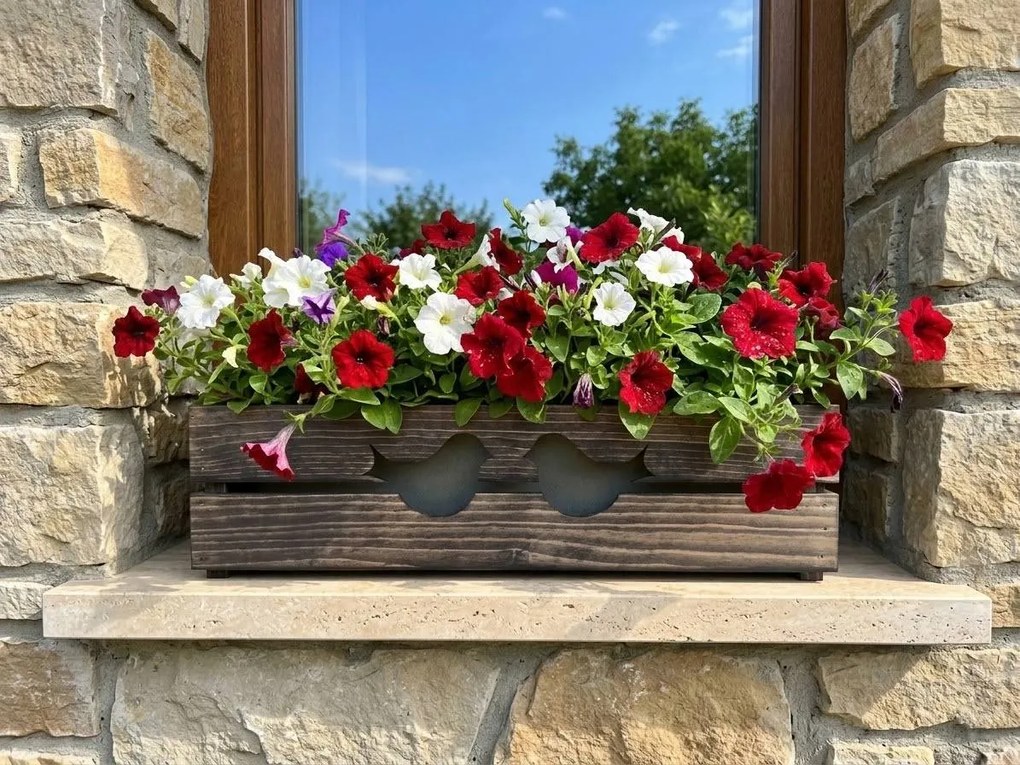 AMADEA Drevený obal s hrantíkom tmavý s vtáčikmi, 62x21,5x17cm, český výrobok