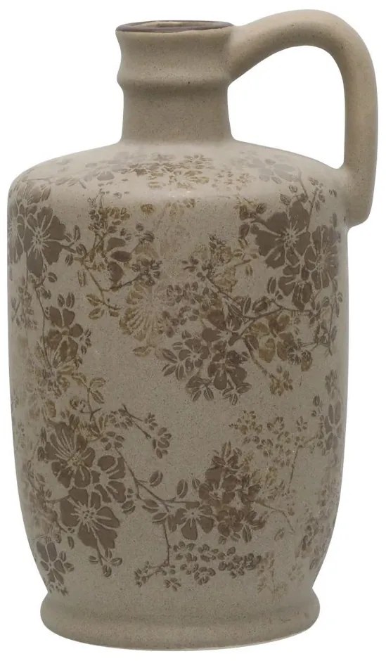 Béžová antik keramická váza s uškom a kvetmi Melun - Ø 13*25 cm