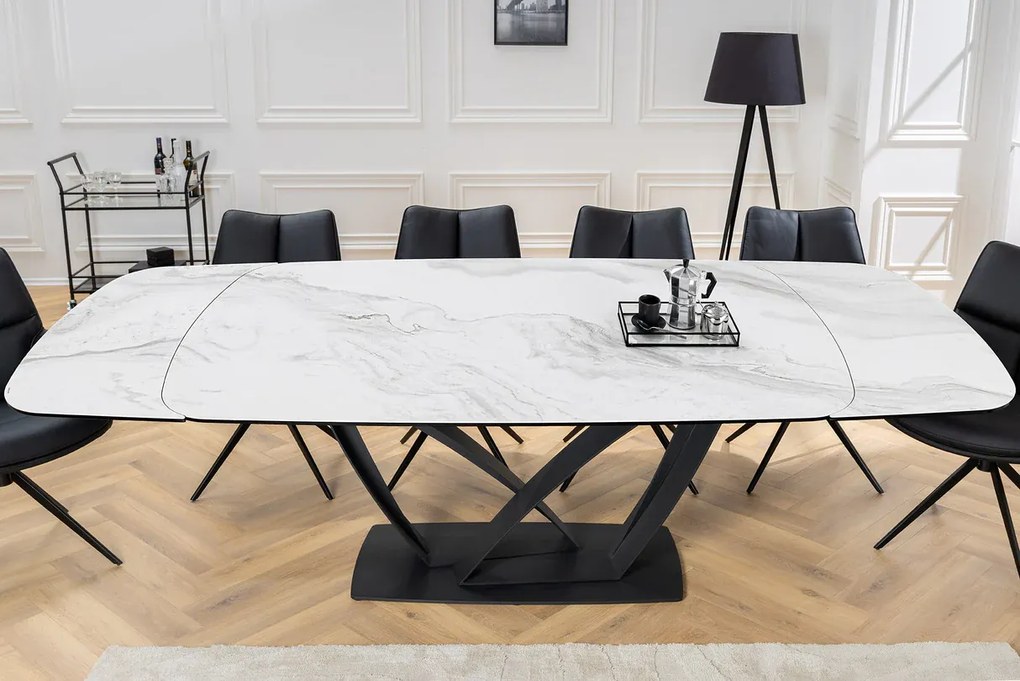 Luxusný rozkladací jedálenský stôl ILINOIS 180-220-260 cm – v bielom mramorovom prevedení