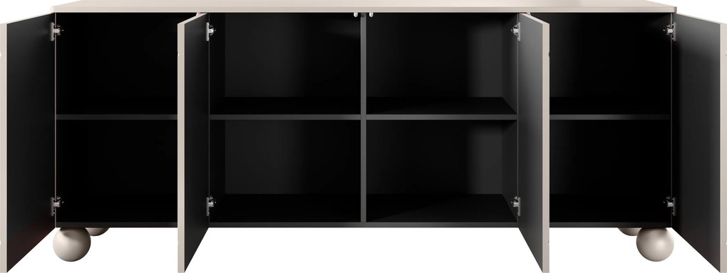 Kozmetická komoda Sonatia II 200 cm so štyrmi dverami - kasmír / guľové nohy