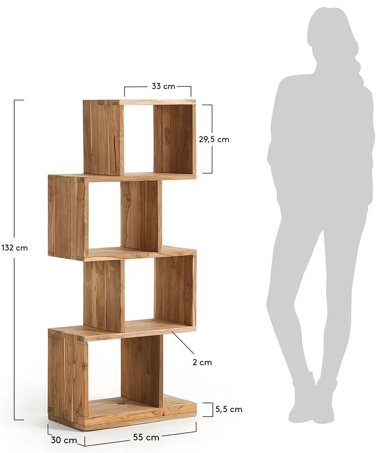 Knižnica z tíkového dreva v prírodnej farbe 55x132x30 cm Aroba – Kave Home