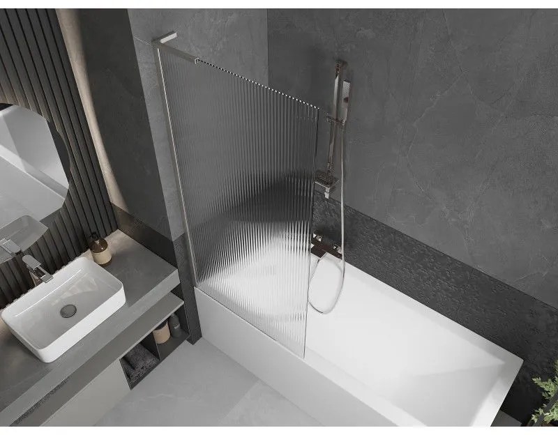 Mexen Next L, 1-krídlová vaňová zástena 80 x 150 cm, 6mm sklo s rebrovým vzorom, 6mm číre sklo, profil brúsená oceľ, 895-080-000-03-09-97