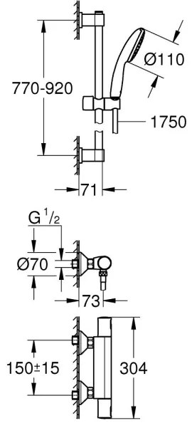 GROHE 34854001 - Termostatická sprchová batéria PRECISION START 900 mm chróm